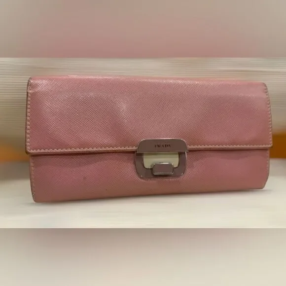 Prada Saffiano Leather Pink Continental Long Wallet Authentic - Picture 2 of 15